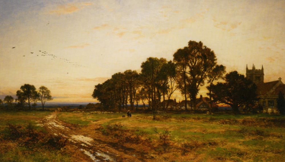 The Close of Day, Worvestershire Meadows, vintage artwork by Benjamin Williams Leader, 12x8" (A4) Poster