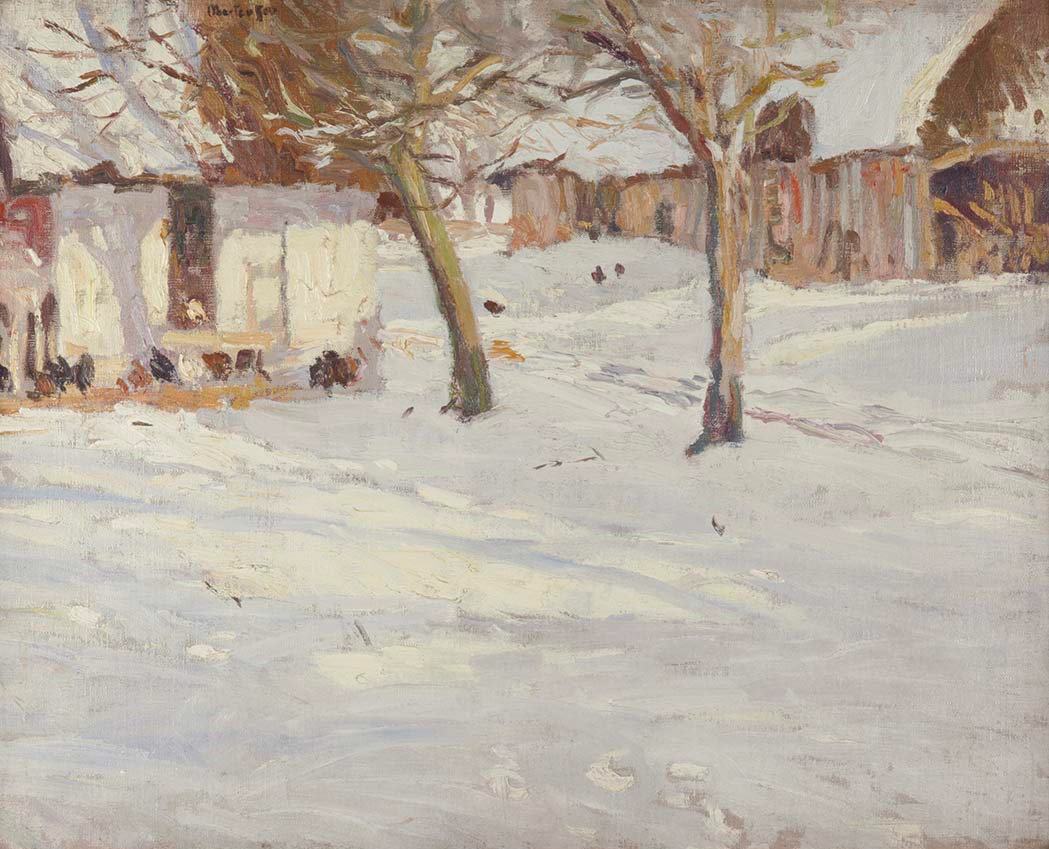 Winter Trees on the Farm, vintage artwork by George Oberteuffer, 12x8" (A4) Poster