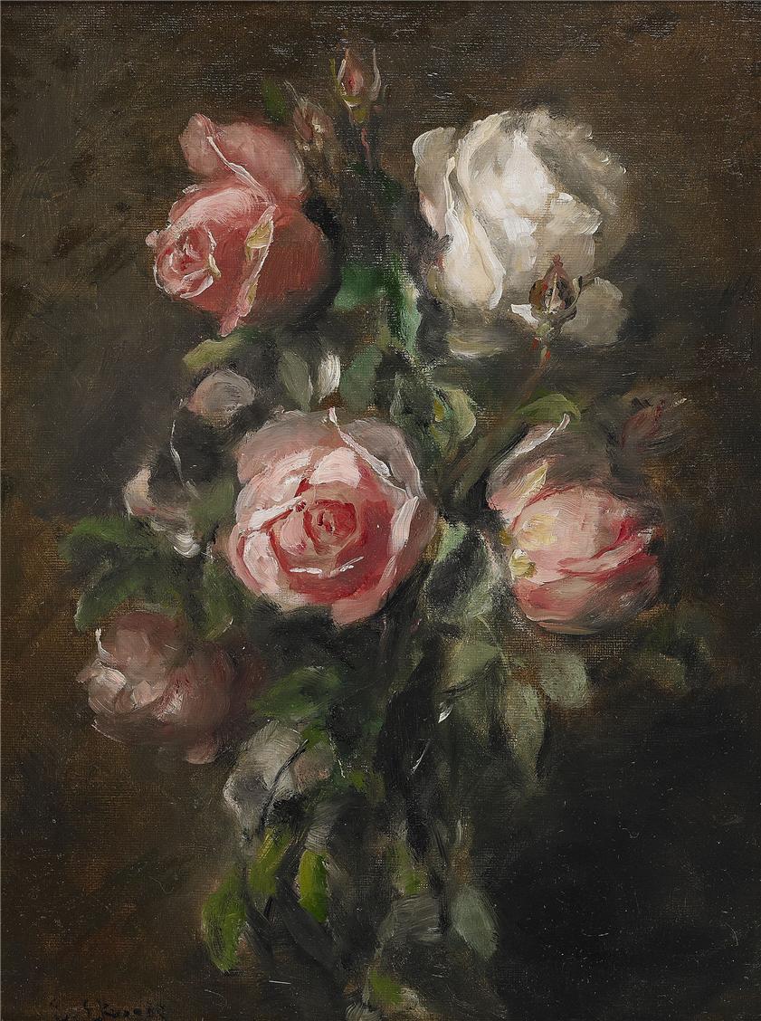 Floral still life with roses, vintage artwork by Knut Ekwall, 12x8" (A4) Poster