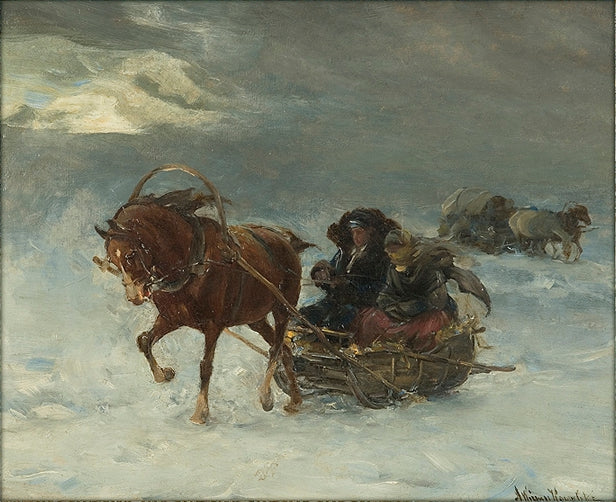The Blizzard, vintage artwork by Alfred von Wierusz-Kowalski, 12x8" (A4) Poster