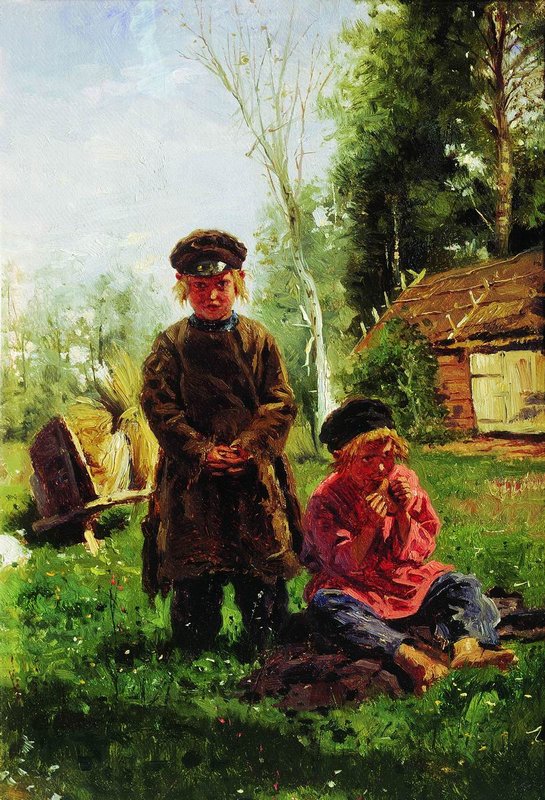 Peasant Boys, vintage artwork by Vladimir Yegorovich Makovsky, 12x8" (A4) Poster
