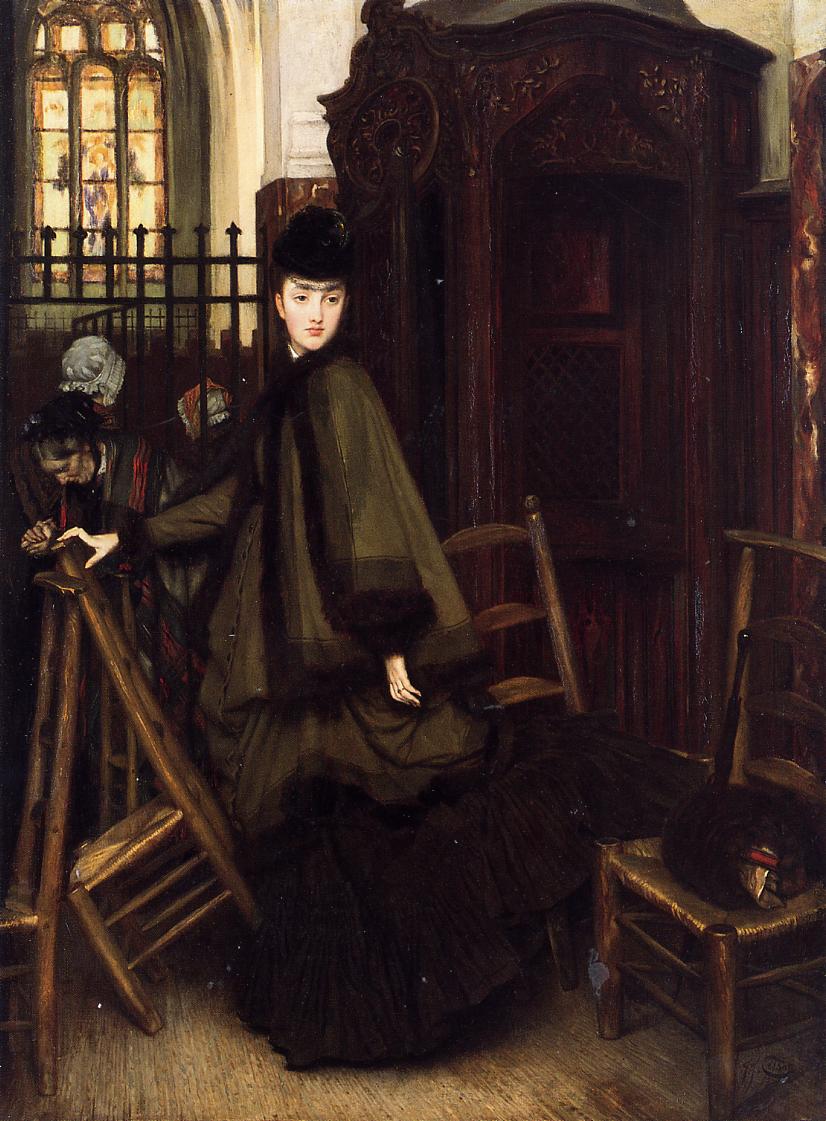 In Church, vintage artwork by James Tissot, 12x8" (A4) Poster
