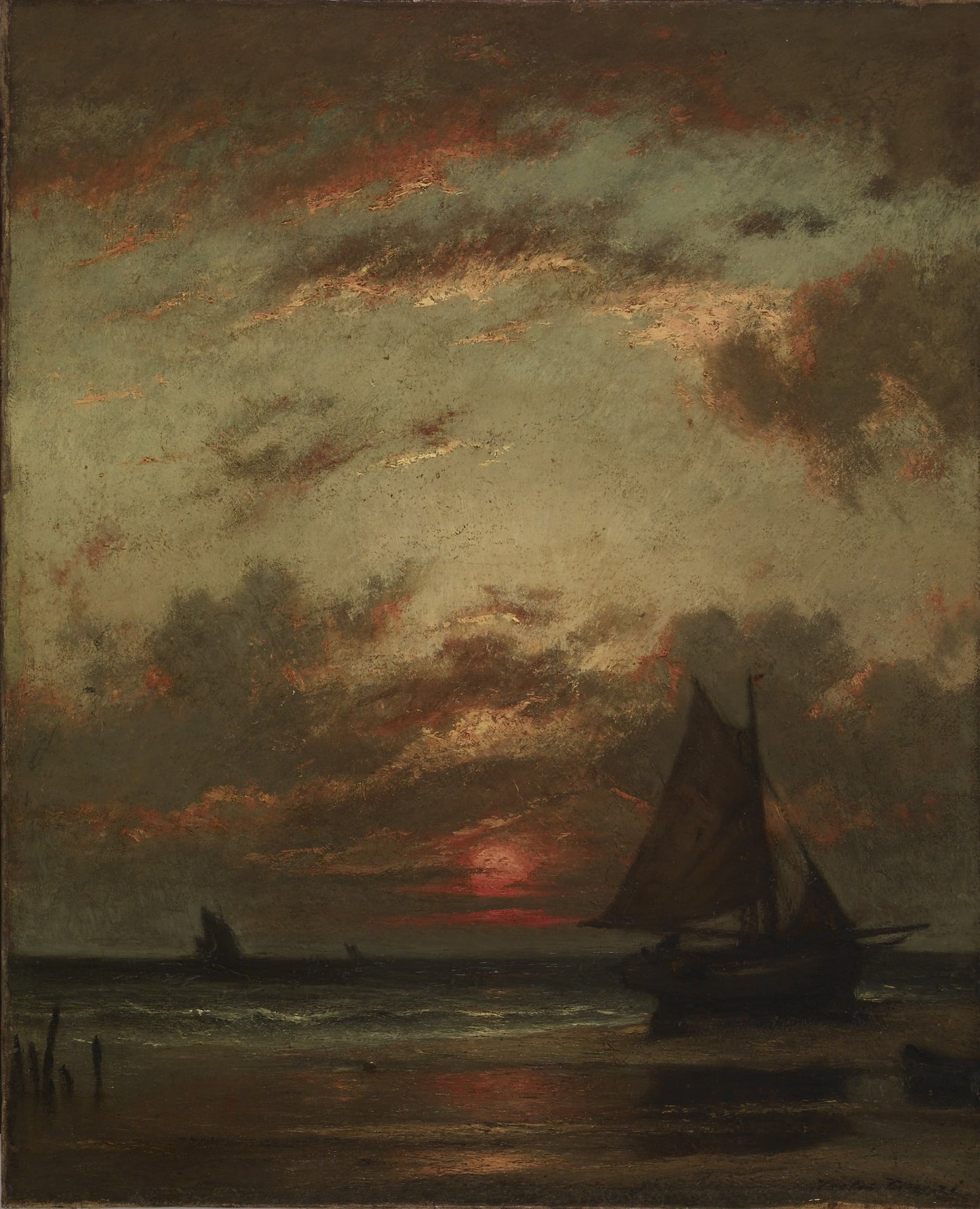 Sunset on the Coast, vintage artwork by Jules Dupre, A3 (16x12") Poster Print