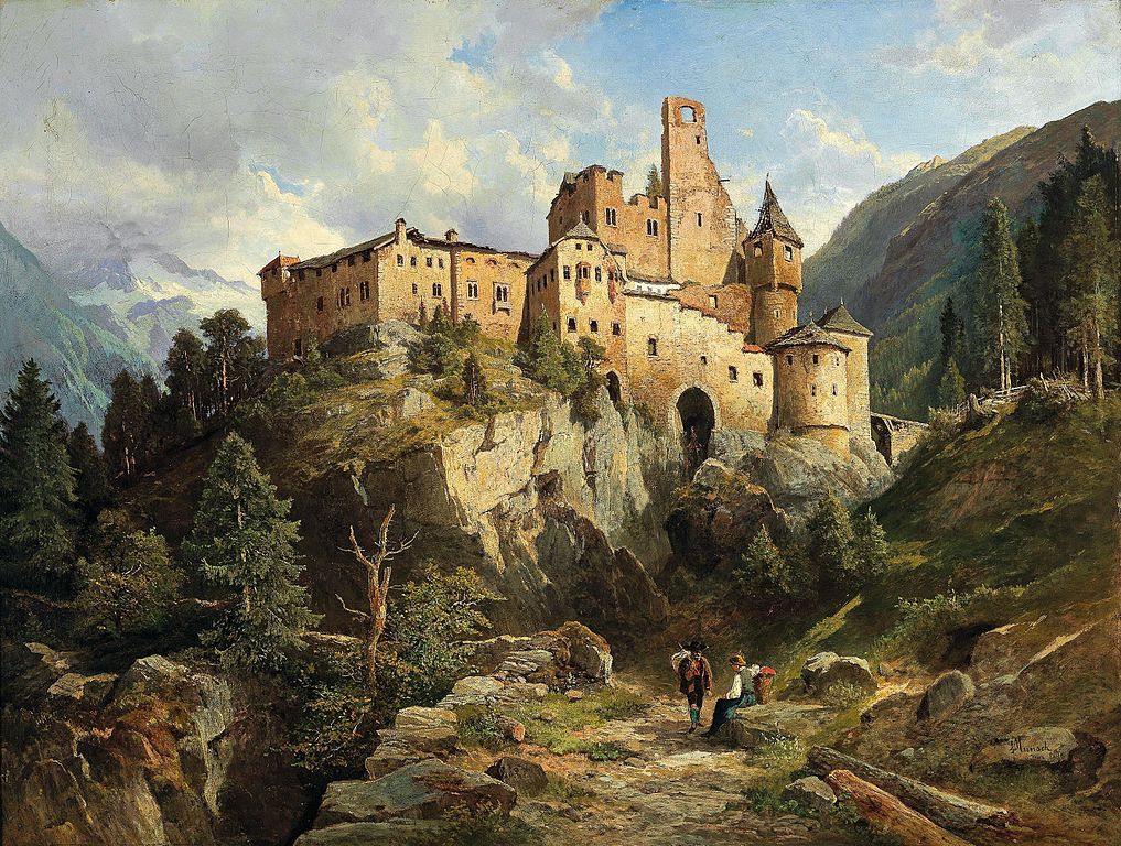 View of Burg Taufers, vintage artwork by Leopold Munsch, 12x8" (A4) Poster