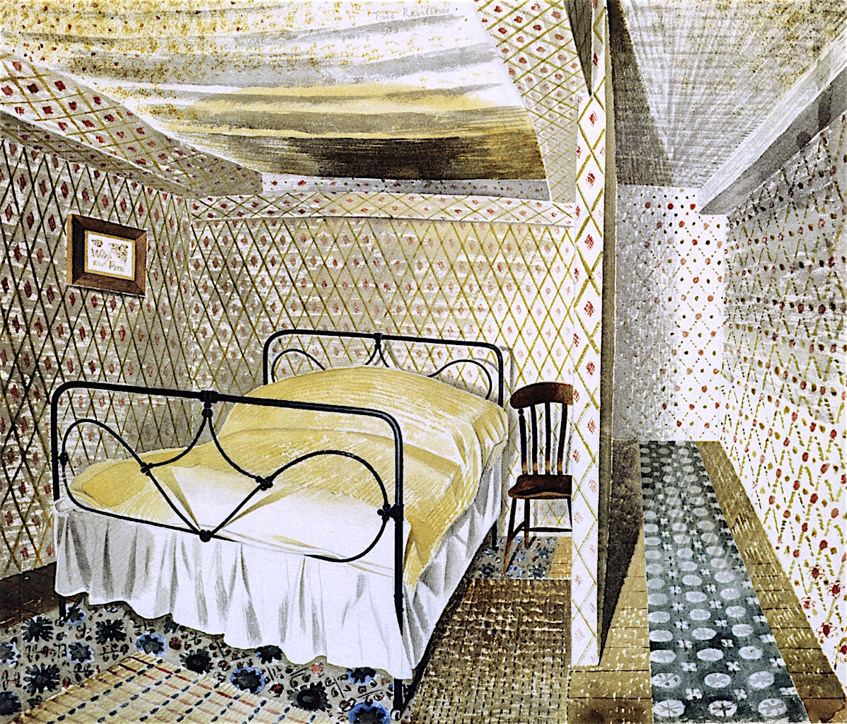 A Farmhouse Bedroom, vintage artwork by Eric Ravilious, 12x8" (A4) Poster