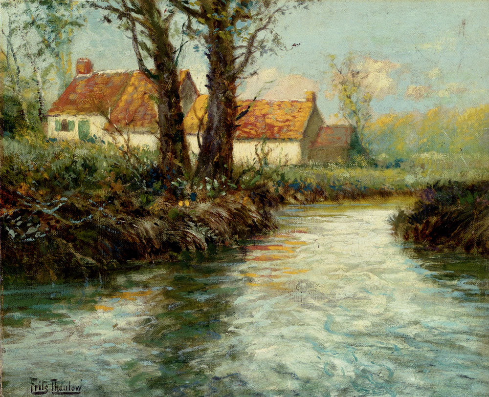 House by the Water's Edge, vintage artwork by Fritz Thaulow, 12x8" (A4) Poster