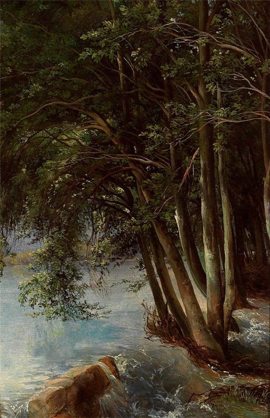 Trees at the Bank, vintage artwork by Alexandre Calame, A3 (16x12") Poster Print
