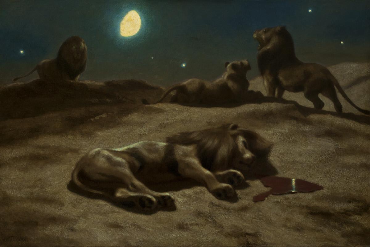 The Lions, vintage artwork by Marcus Waterman, 12x8" (A4) Poster