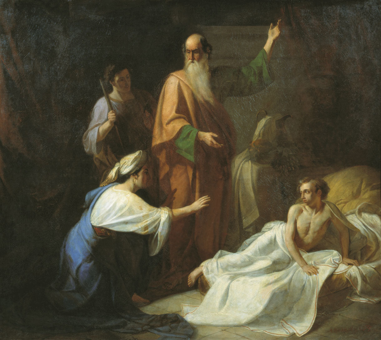 Prophet Elijah and the Widow of Zarephath, vintage artwork by Adrian Volkov, 12x8" (A4) Poster