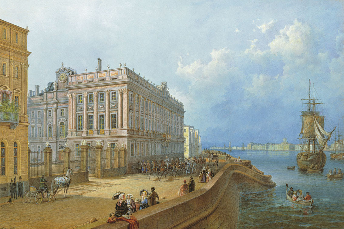 The Marble Palace, St. Petersburg, vintage artwork by Vasily Sadovnikov, A3 (16x12") Poster Print