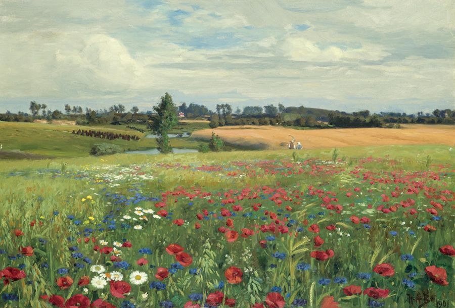 Field with Poppies and Daisies by Hans Andersen Brendekilde,A3(16x12")Poster