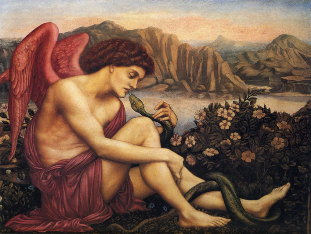 The Angel with the Serpent, vintage artwork by Evelyn de Morgan, 12x8" (A4) Poster
