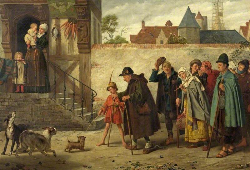 Hark, hark! The dogs do bark. The beggars are coming to town, vintage artwork by Henry Stacy Marks, 12x8" (A4) Poster