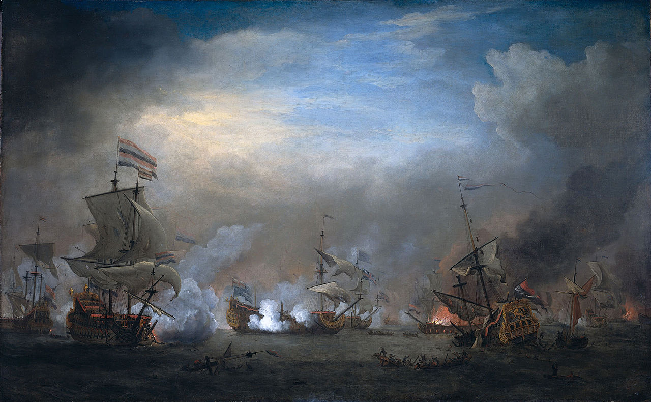 The Battle of Kijkduin, 21 August 1673, vintage artwork by Willem van de Velde the Younger, 12x8" (A4) Poster