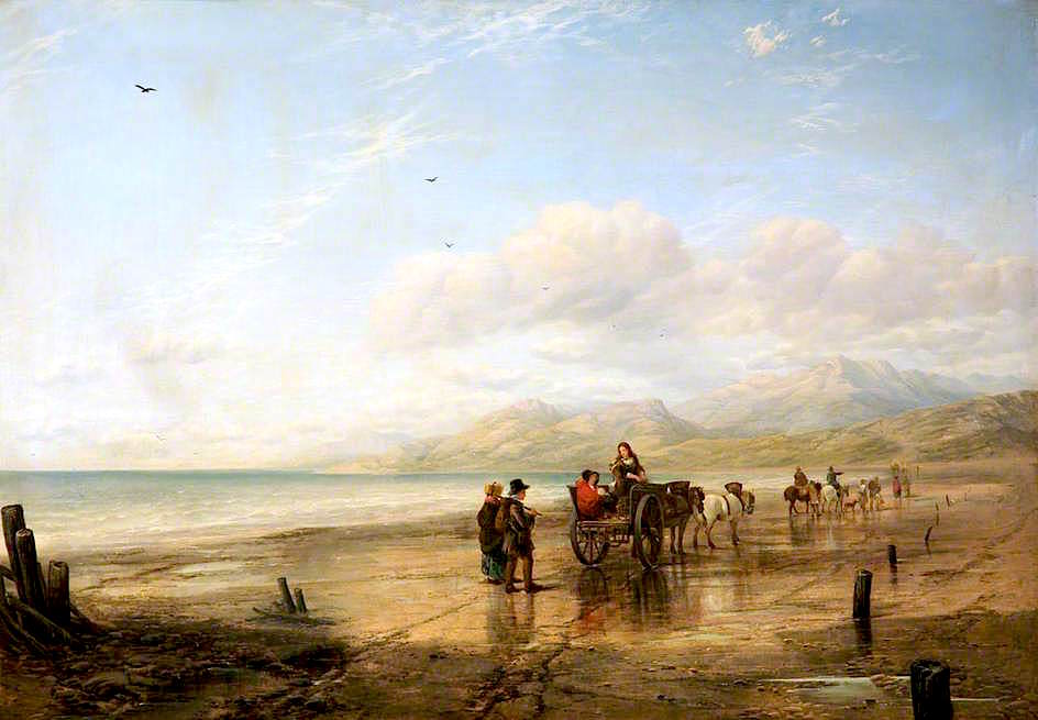 Lancaster Sands, Lancashire, vintage artwork by Thomas Creswick, A3 (16x12") Poster Print