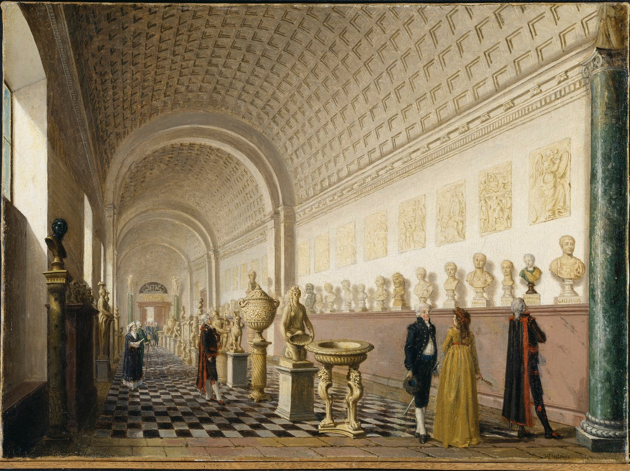 The Inner Gallery of the Royal Museum at the Royal Palace, Stockholm, vintage artwork by Pehr Hilleström, 12x8" (A4) Poster