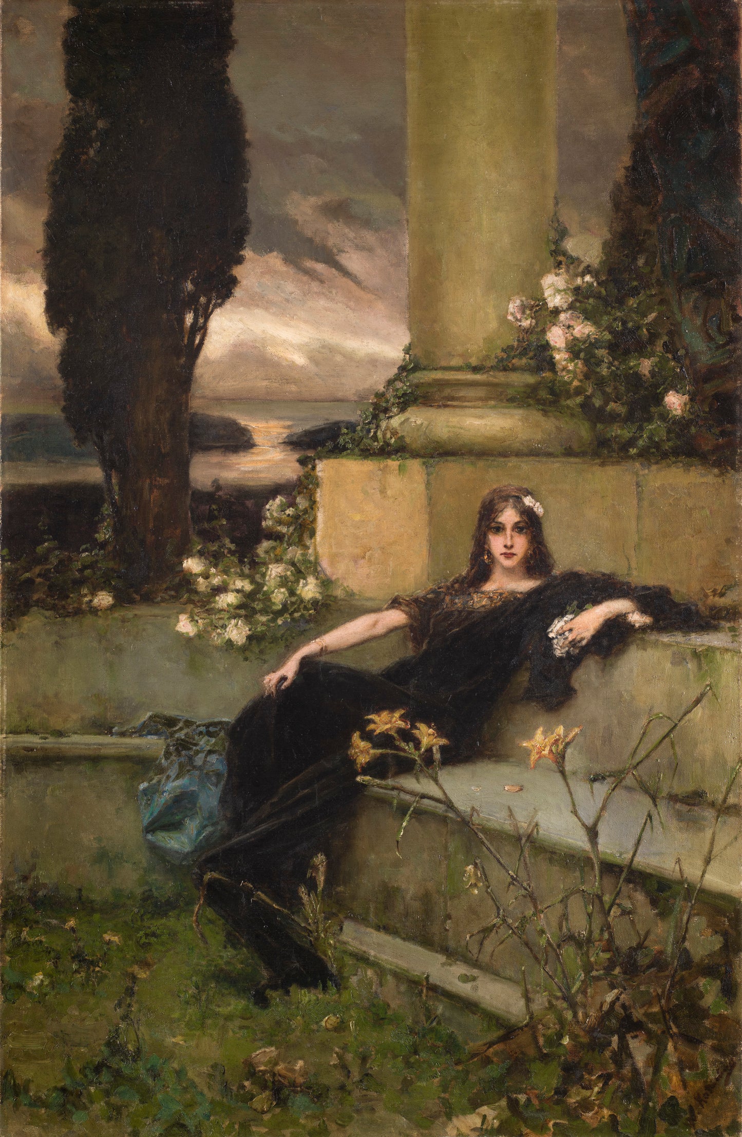 Evening Reverie, vintage artwork by Wilhelm Kotarbinski, 12x8" (A4) Poster