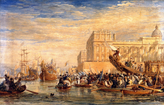 George IV Embarking for Scotland at Greenwich, vintage artwork by David Cox, 12x8" (A4) Poster