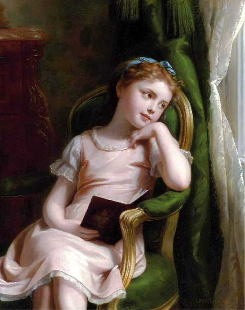 Daydreaming, vintage artwork by Fritz Zuber-Buhler, 12x8" (A4) Poster