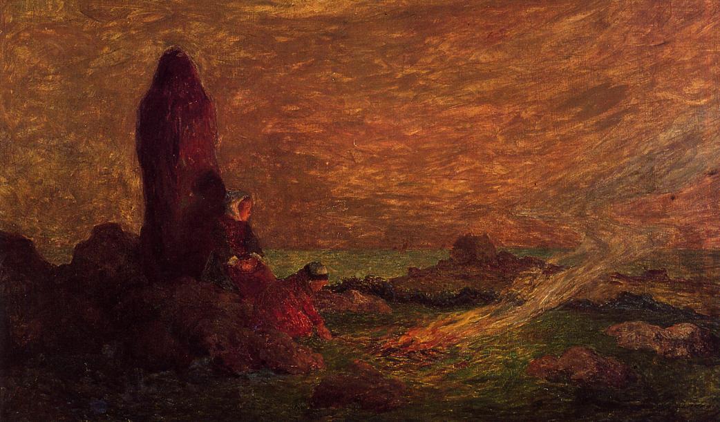 Le Croisic, Girls at the Foot of a Standing Stone, vintage artwork by Ferdinand du Puigaudeau, 12x8" (A4) Poster