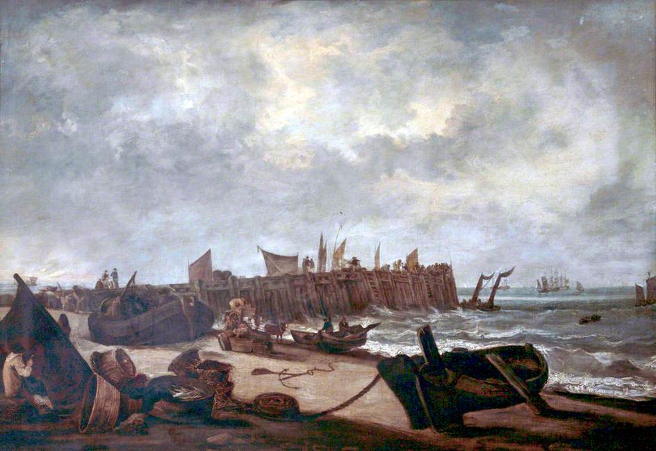 Old Jetty, Yarmouth, vintage artwork by Attributed to John Crome, 12x8" (A4) Poster