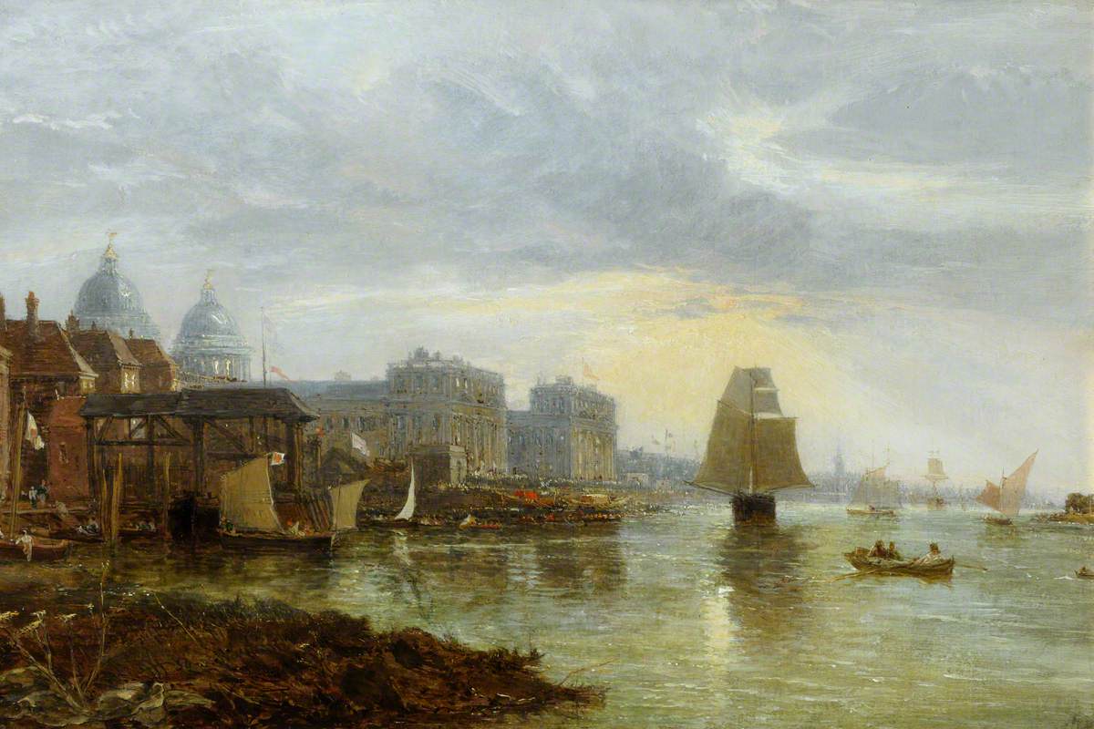 Greenwich Hospital from the East, vintage artwork by James Holland, A3 (16x12") Poster Print