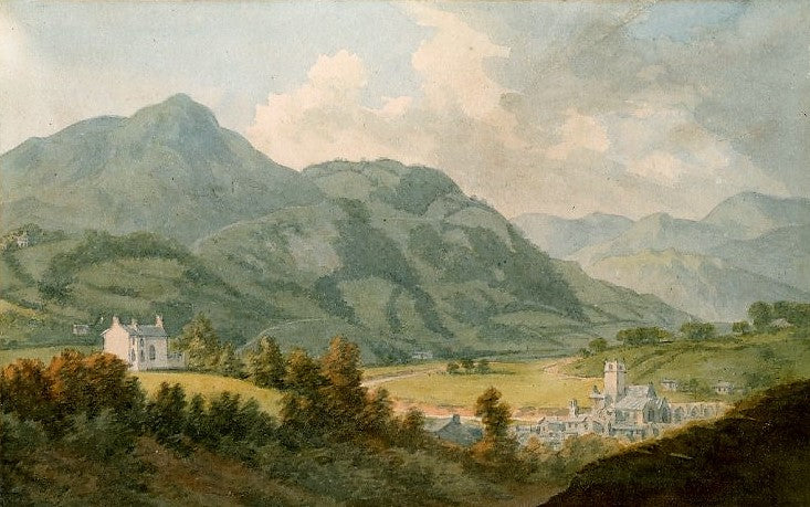 Llangollen from near the cottage of Lady Eleanor Butler and Miss Ponsonby , vintage artwork by John Warwick Smith, 12x8" (A4) Poster