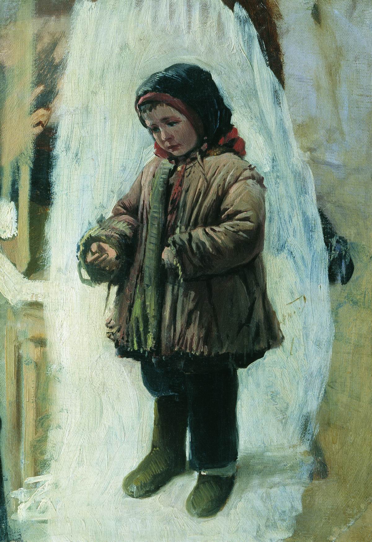 Child on the Snow, vintage artwork by Konstantin Yegorovich Makovsky, 12x8" (A4) Poster