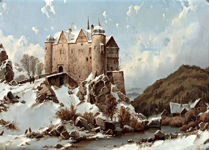 Castle in Winter, vintage artwork by Carl Julius von Leypold, A3 (16x12") Poster Print