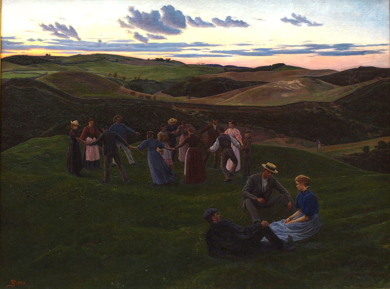 Aftenleg i Svanninge Bakker, vintage artwork by Fritz Syberg, 12x8" (A4) Poster