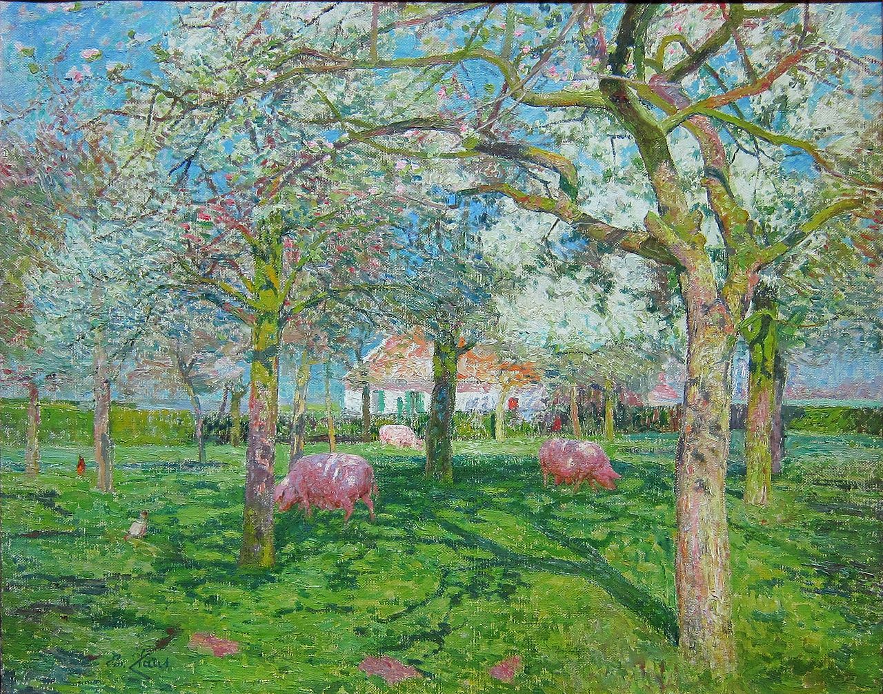 Orchard in Spring, vintage artwork by Emile Claus, 12x8" (A4) Poster