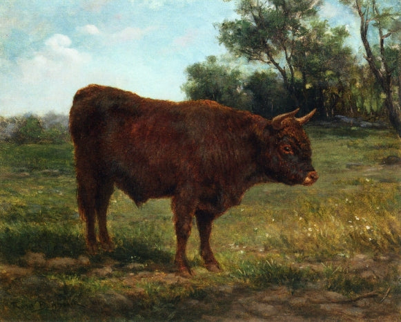 Longhorn Bull in a Landscape, vintage artwork by Rosa Bonheur, 12x8" (A4) Poster