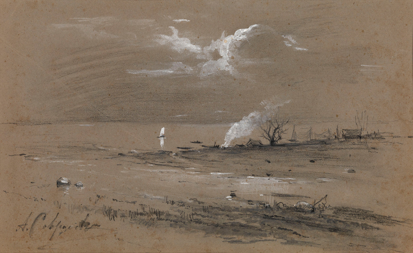 Fishermen's Camp, vintage artwork by Alexei Kondratyevich Savrasov, 12x8" (A4) Poster