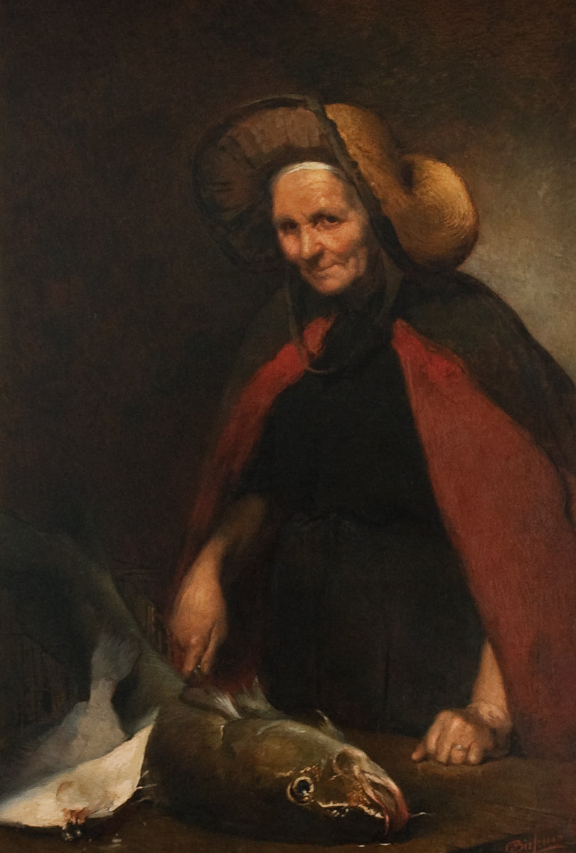 Woman with a Fish, vintage artwork by Christoffel Bisschop, 12x8" (A4) Poster