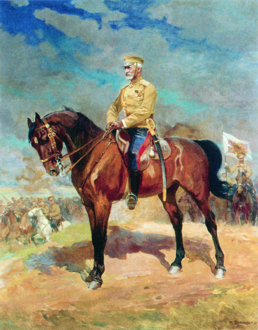Grand Duke Nicholas on Horseback, vintage artwork by Nikolai Samokish, 12x8" (A4) Poster