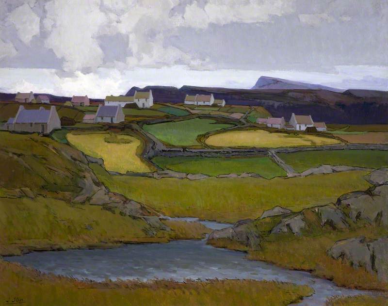 Farmlands, Donegal, vintage artwork by Hans Iten, 12x8" (A4) Poster