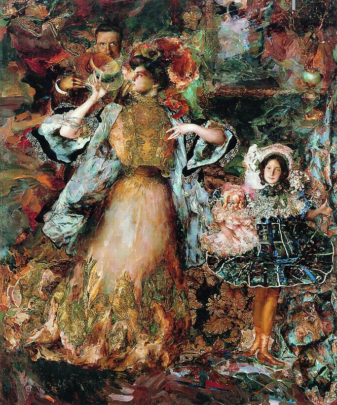 ortrait with Wife and Daughter by Filipp Andreevich Maliavin,A3(16x12")Poster