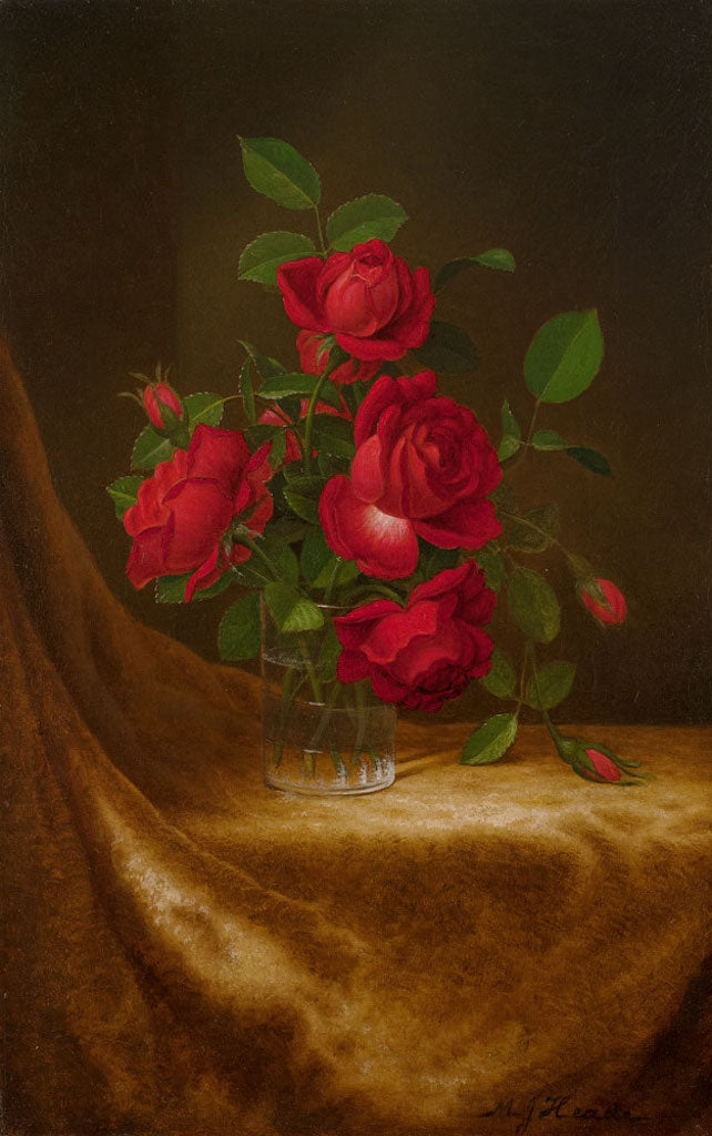 Four Roses in a Glass, vintage artwork by Martin Johnson Heade, A3 (16x12") Poster Print