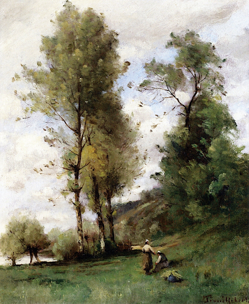 Farmers near a Stream, vintage artwork by Paul-Desire Trouillebert, 12x8" (A4) Poster