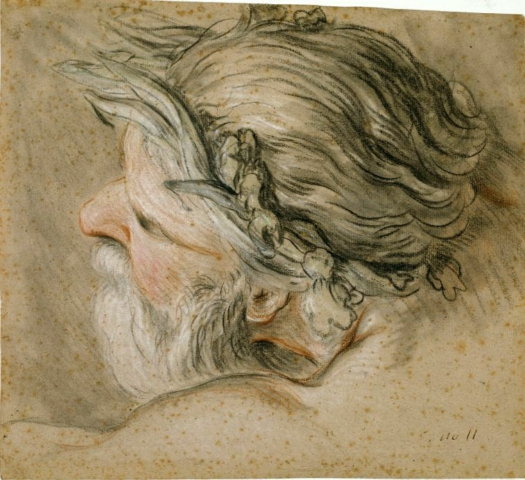Head of a Sea God, vintage artwork by Charles-Joseph Natoire, 12x8" (A4) Poster