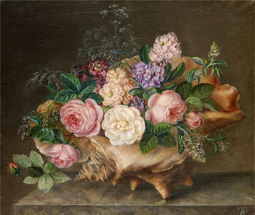 Flowers in a Sea Shell, vintage artwork by Anna Augusta Plagemann, A3 (16x12") Poster Print
