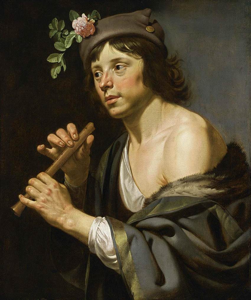 Shepherd Holding a Flute, vintage artwork by Jan van Bijlert, 12x8" (A4) Poster