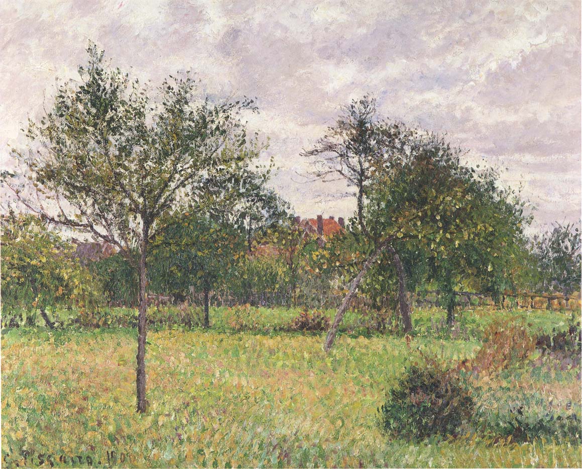 Afternoon in Eragny - grey weather, vintage artwork by Camille Pissarro, 12x8" (A4) Poster