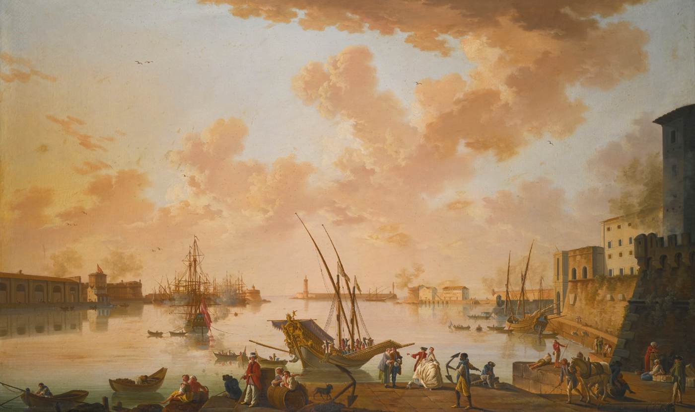 View of Civitavecchia, vintage artwork by Charles François Grenier de Lacroix, 12x8" (A4) Poster