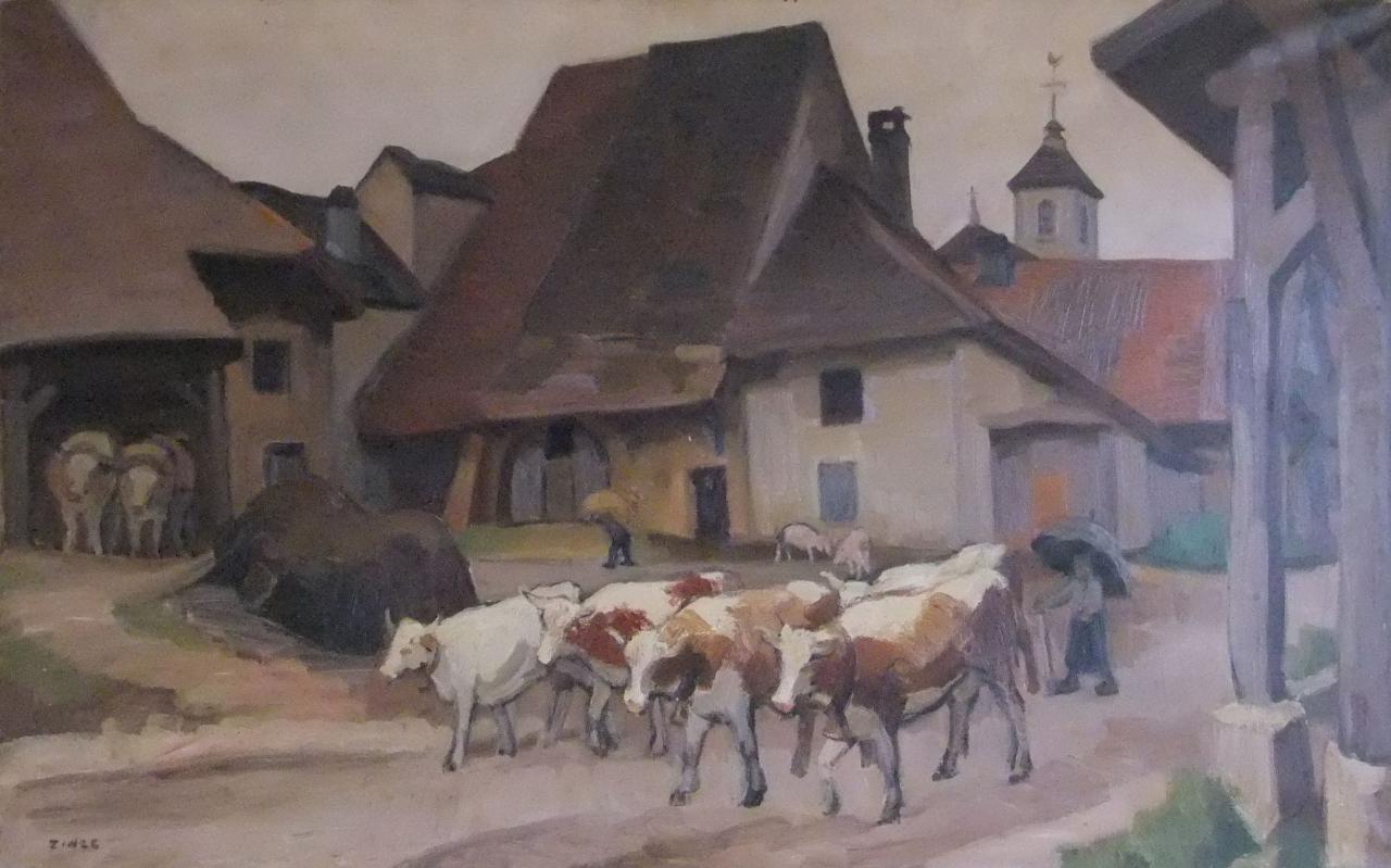 Les Boeufs, vintage artwork by Jules-Emile Zingg, 12x8" (A4) Poster