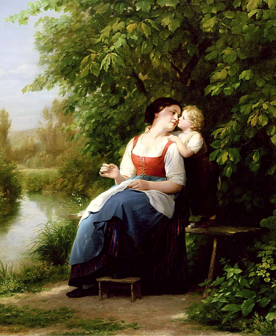 Mother And Son, vintage artwork by Fritz Zuber-Buhler, 12x8" (A4) Poster