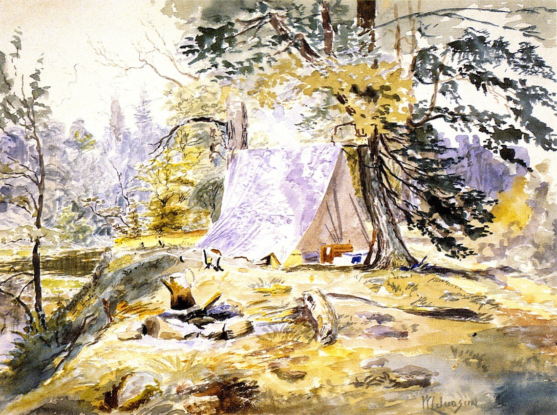 Campsite, vintage artwork by William Lees Judson, 12x8" (A4) Poster