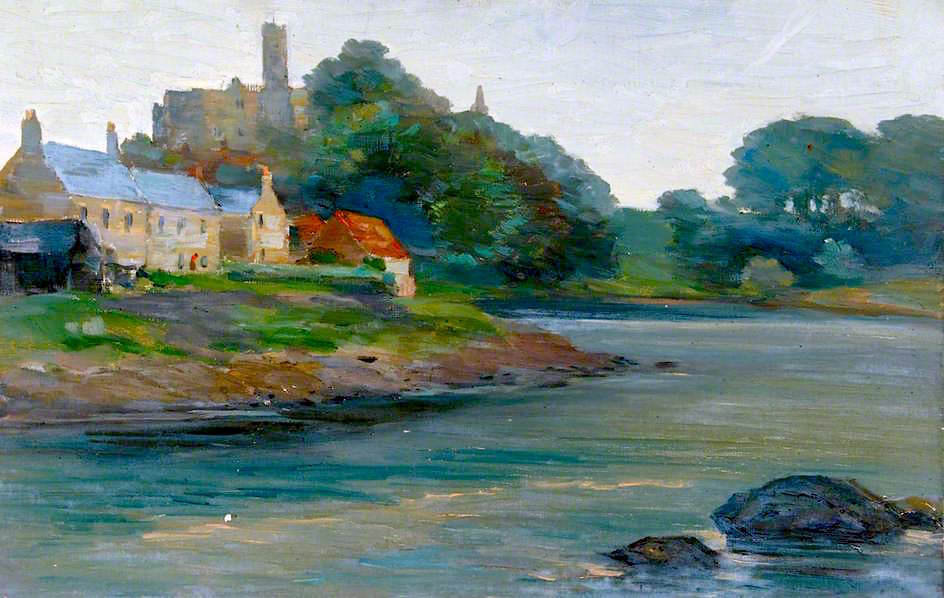 River with a Castle, vintage artwork by William Henry Charlton, 12x8" (A4) Poster