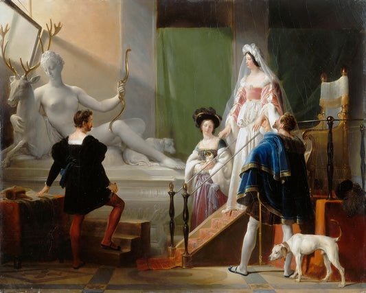 Henri II and Diane de Poitiers in the Studio of Jean Goujon, vintage artwork by Alexandre-Evariste Fragonard, 12x8" (A4) Poster