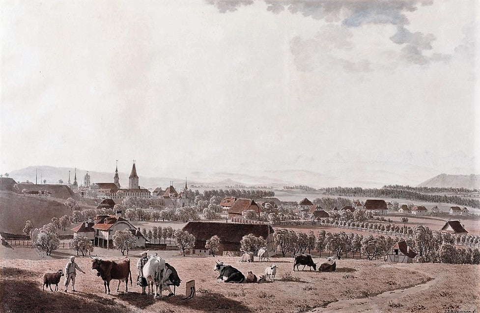 Bern from the West, vintage artwork by Johannes Jakob Biedermann, 12x8" (A4) Poster
